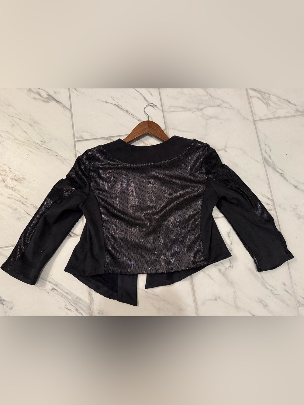 Anthropologie Black Sequin Cropped Blazer - Picture 3 of 3